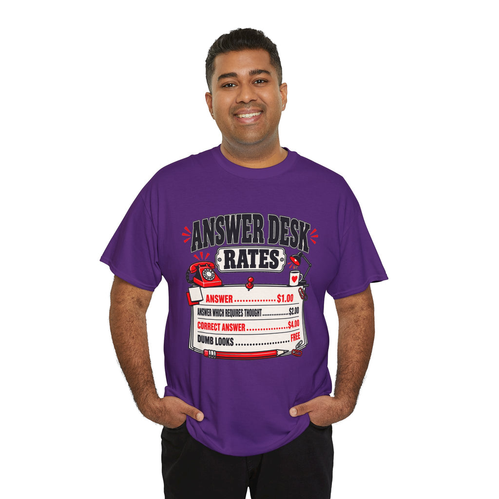 Answer Desk Rates T-Shirt — Funny Help Desk IT Support Tee ("Answer 1.00, Correct Answer 4.00")