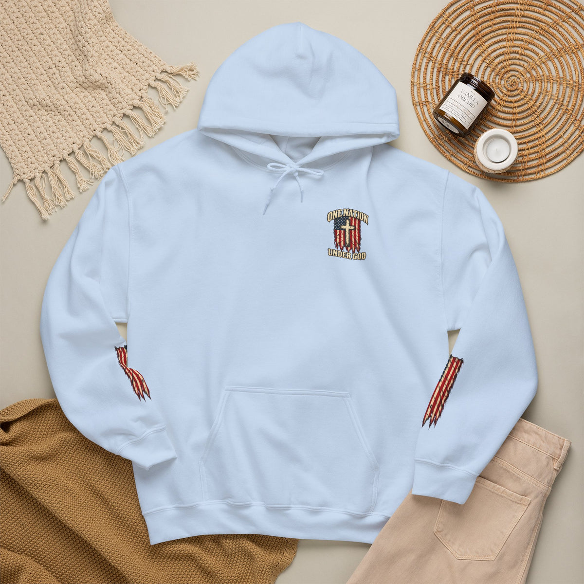 One Nation Under God Patriotic Cross Hoodie