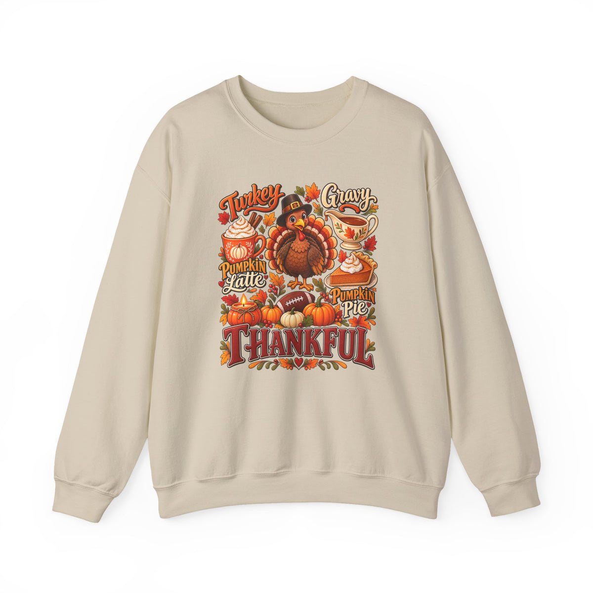 Thankful Thanksgiving Sweatshirt — Cute Turkey & Fall Harvest Crewneck