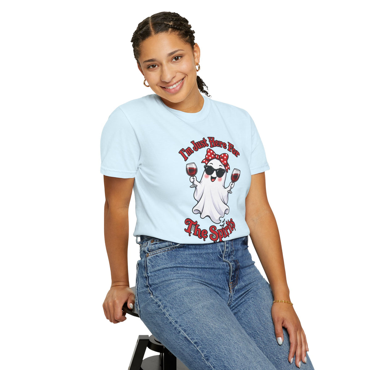 Wine Ghost T-Shirt — "I'm Just Here For The Spirits" Halloween Tee