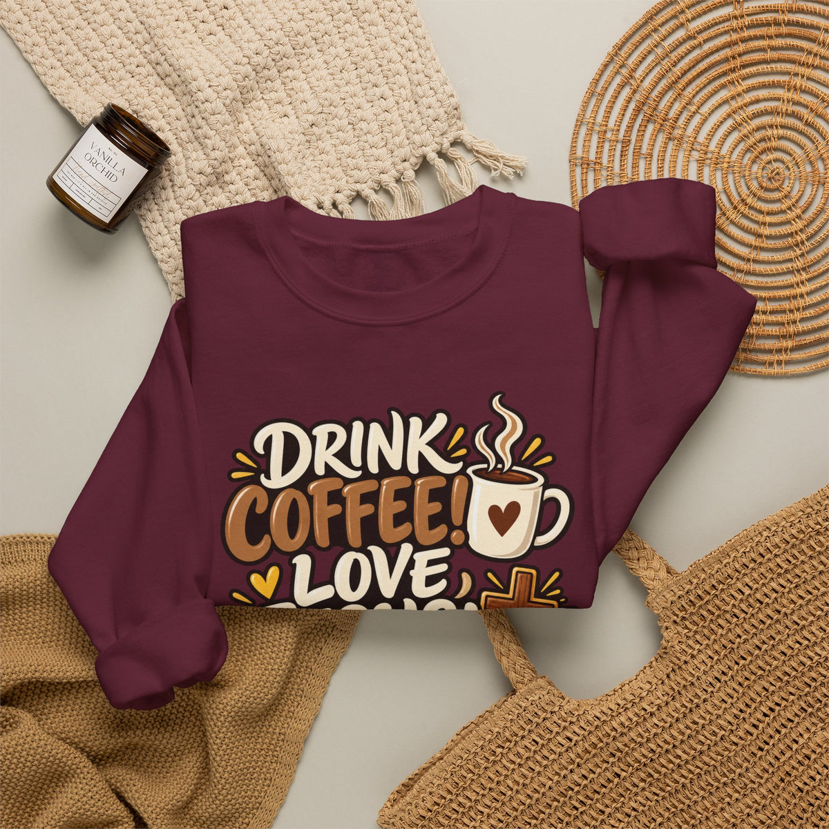 Coffee, Jesus & Be Happy Crewneck Sweatshirt