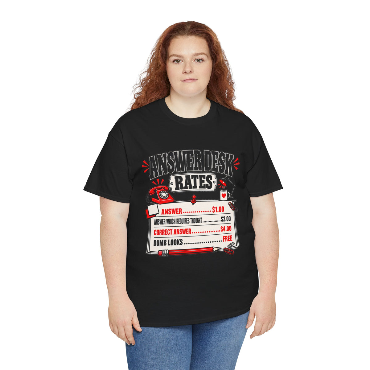 Answer Desk Rates T-Shirt — Funny Help Desk IT Support Tee ("Answer 1.00, Correct Answer 4.00")