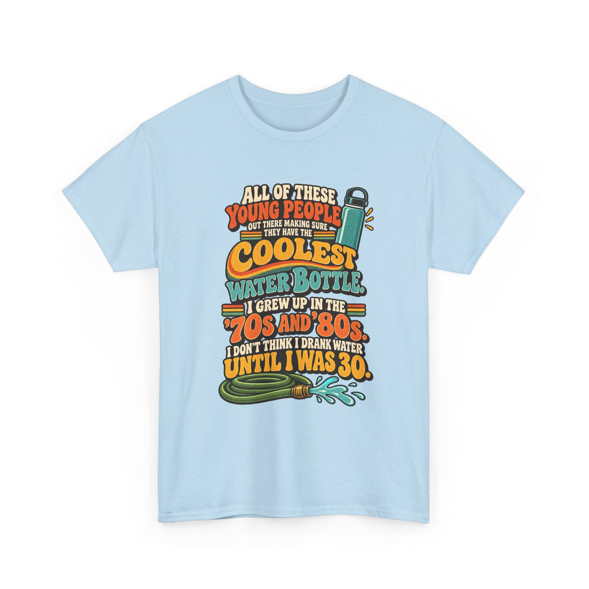 Retro 70s-80s Funny Water Bottle Tee — "Coolest Water Bottle" Graphic T-Shirt
