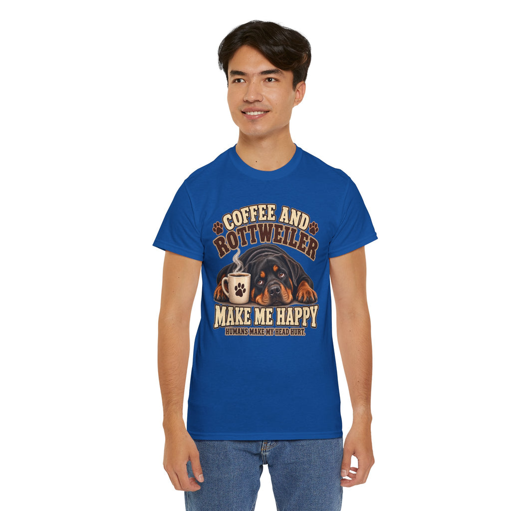 Coffee and Rottweiler Tee — "Coffee and Rottweiler Make Me Happy" Dog Lover Shirt