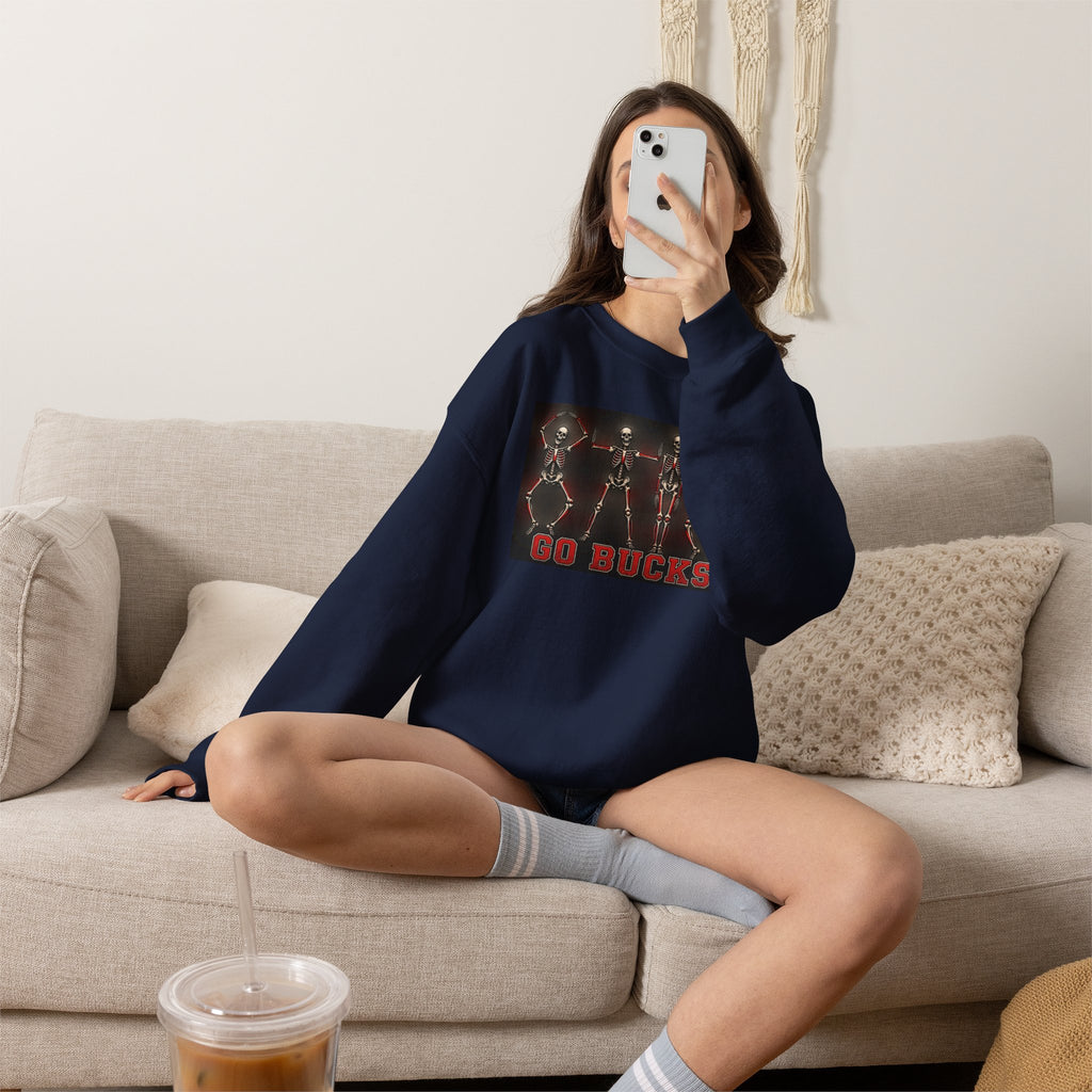 Crewneck Sweatshirt — 'Go Bucks' Dance Skeletons Graphic