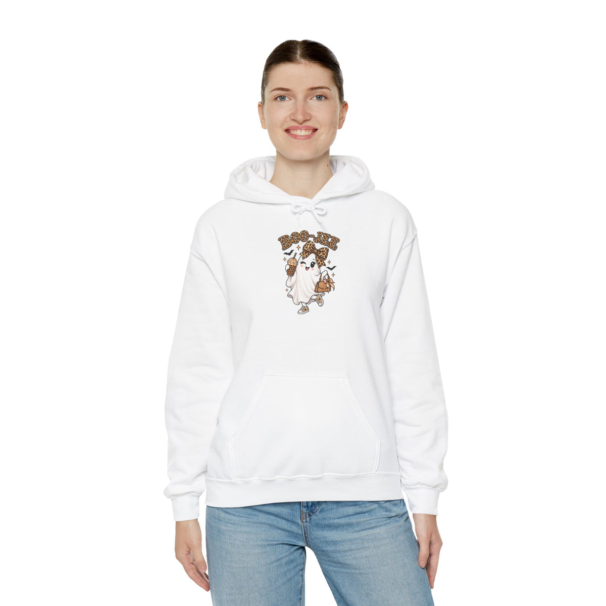 Leopard Bow Ghost Hoodie — Cute Halloween Pumpkin Sweatshirt