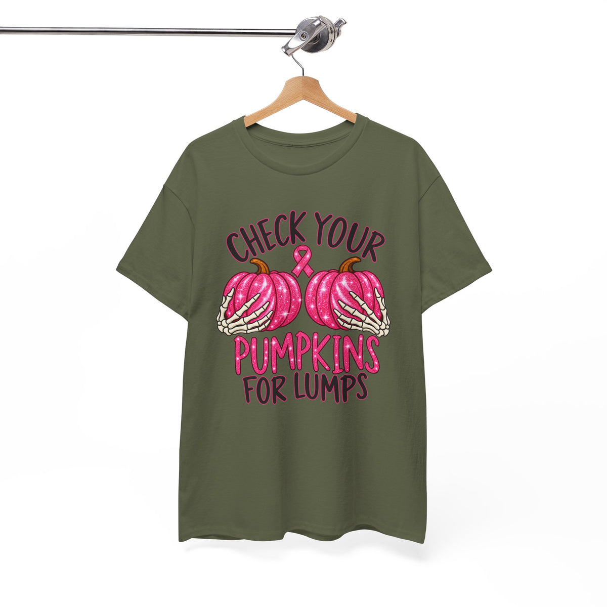 Breast Cancer Awareness T-Shirt — "Check Your Pumpkins for Lumps" Pink Ribbon Tee
