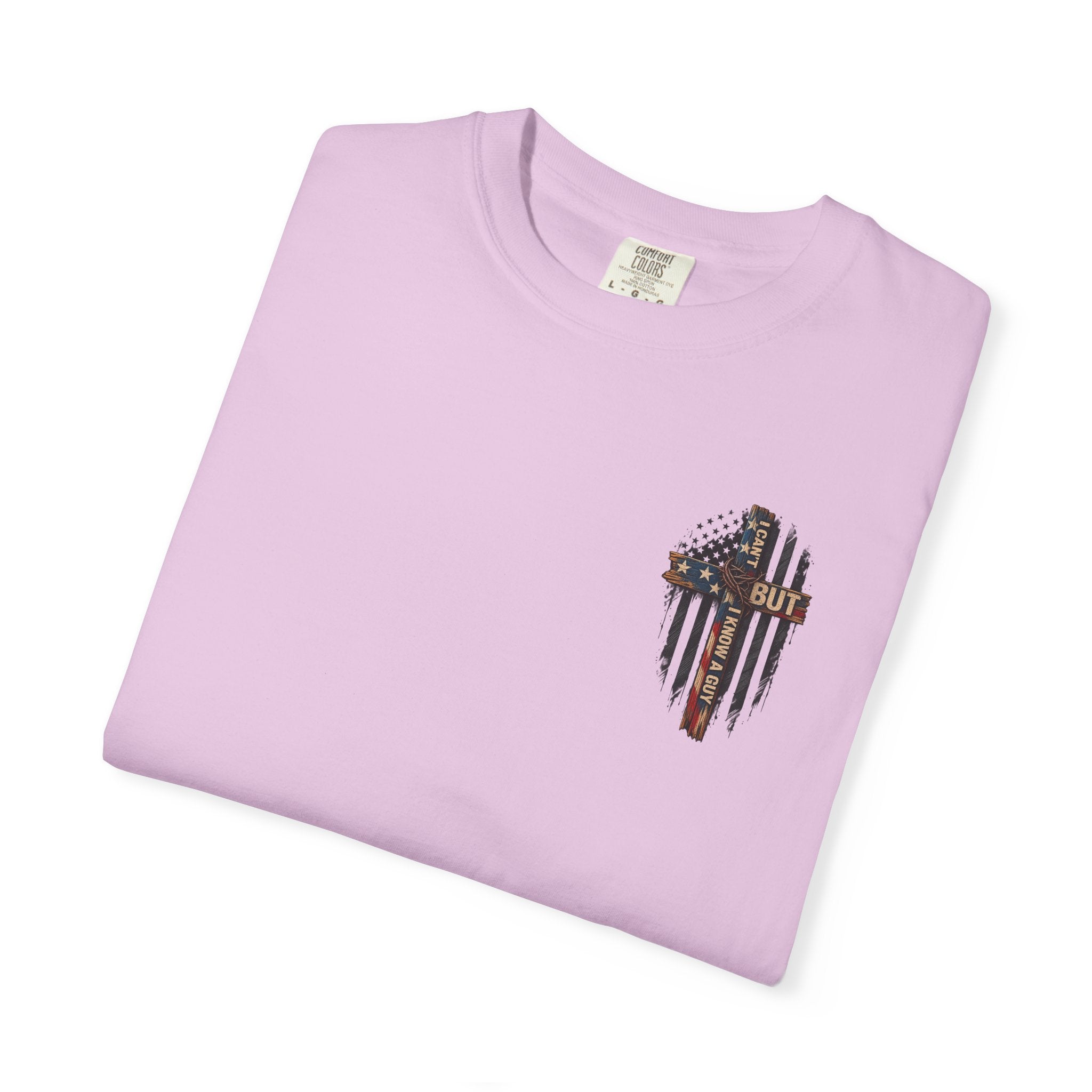 T-Shirt — 'I Can't But I Know A Guy' American Flag Cross Graphic