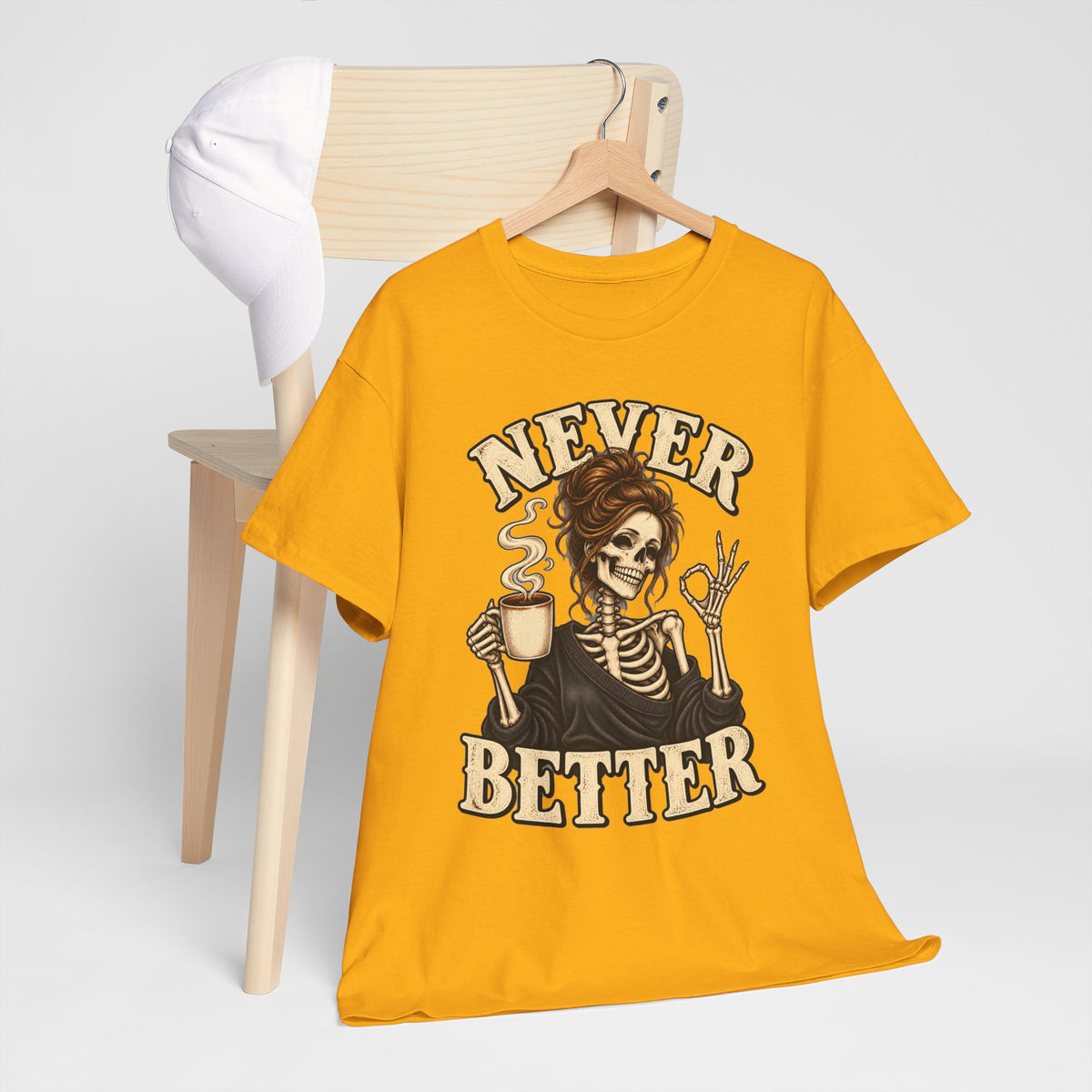 Never Better Skeleton Coffee Graphic Tee