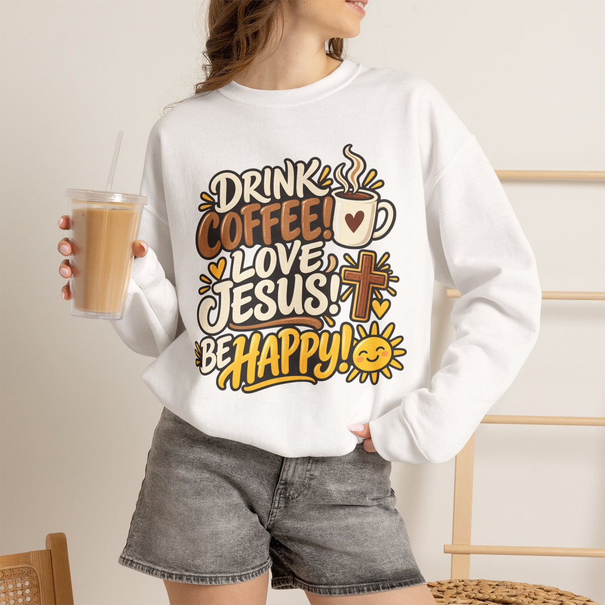 Coffee, Jesus & Be Happy Crewneck Sweatshirt