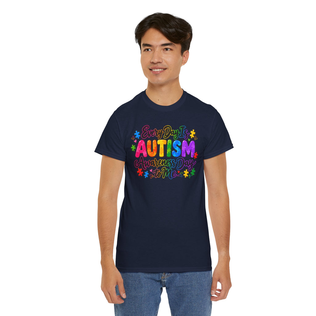 Autism Awareness T-Shirt — "Every Day Is Autism Awareness Day to Me" Colorful Puzzle Tee