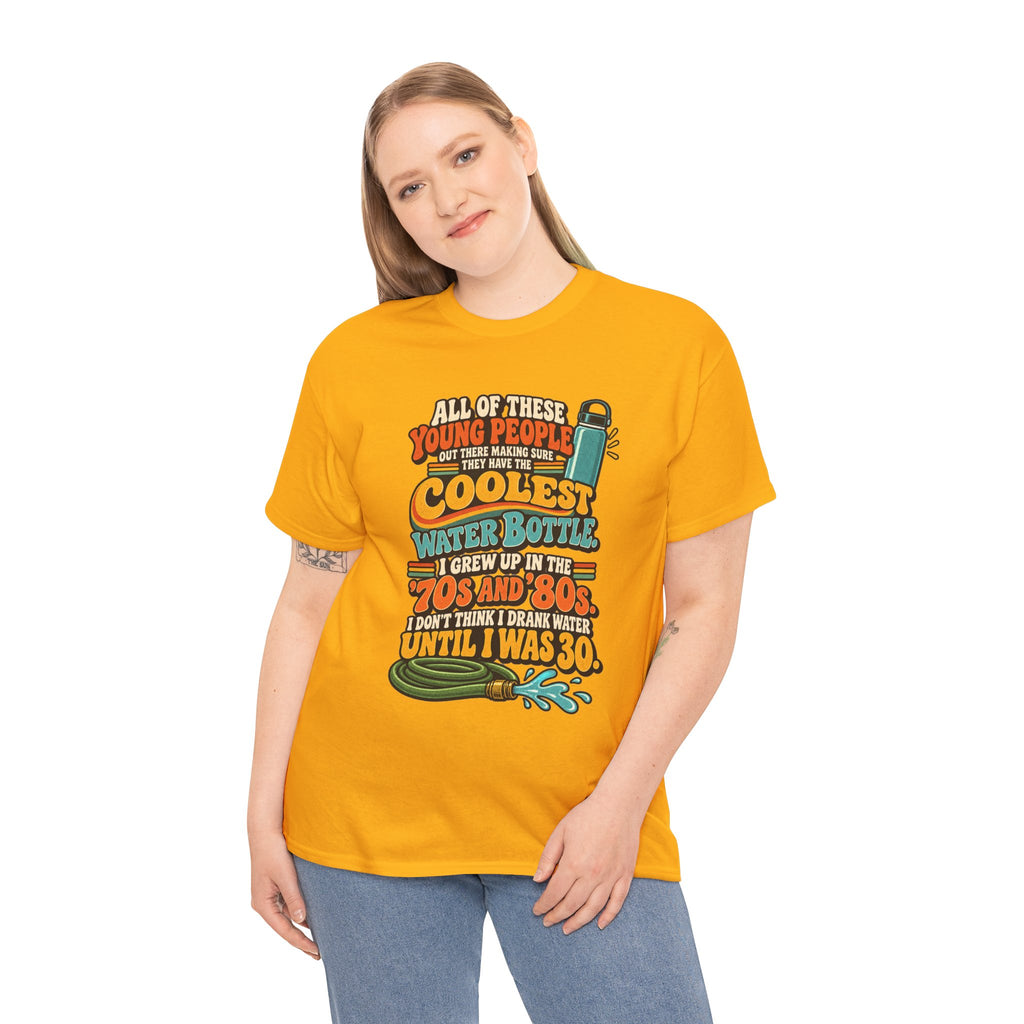 Retro 70s-80s Funny Water Bottle Tee — "Coolest Water Bottle" Graphic T-Shirt