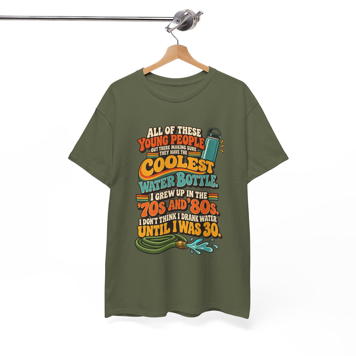 Retro 70s-80s Funny Water Bottle Tee — "Coolest Water Bottle" Graphic T-Shirt
