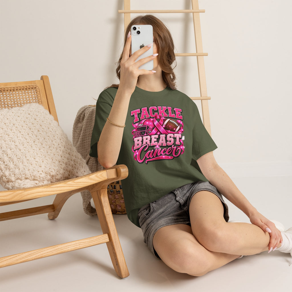 T-Shirt — "Tackle Breast Cancer" Pink Football Awareness Tee