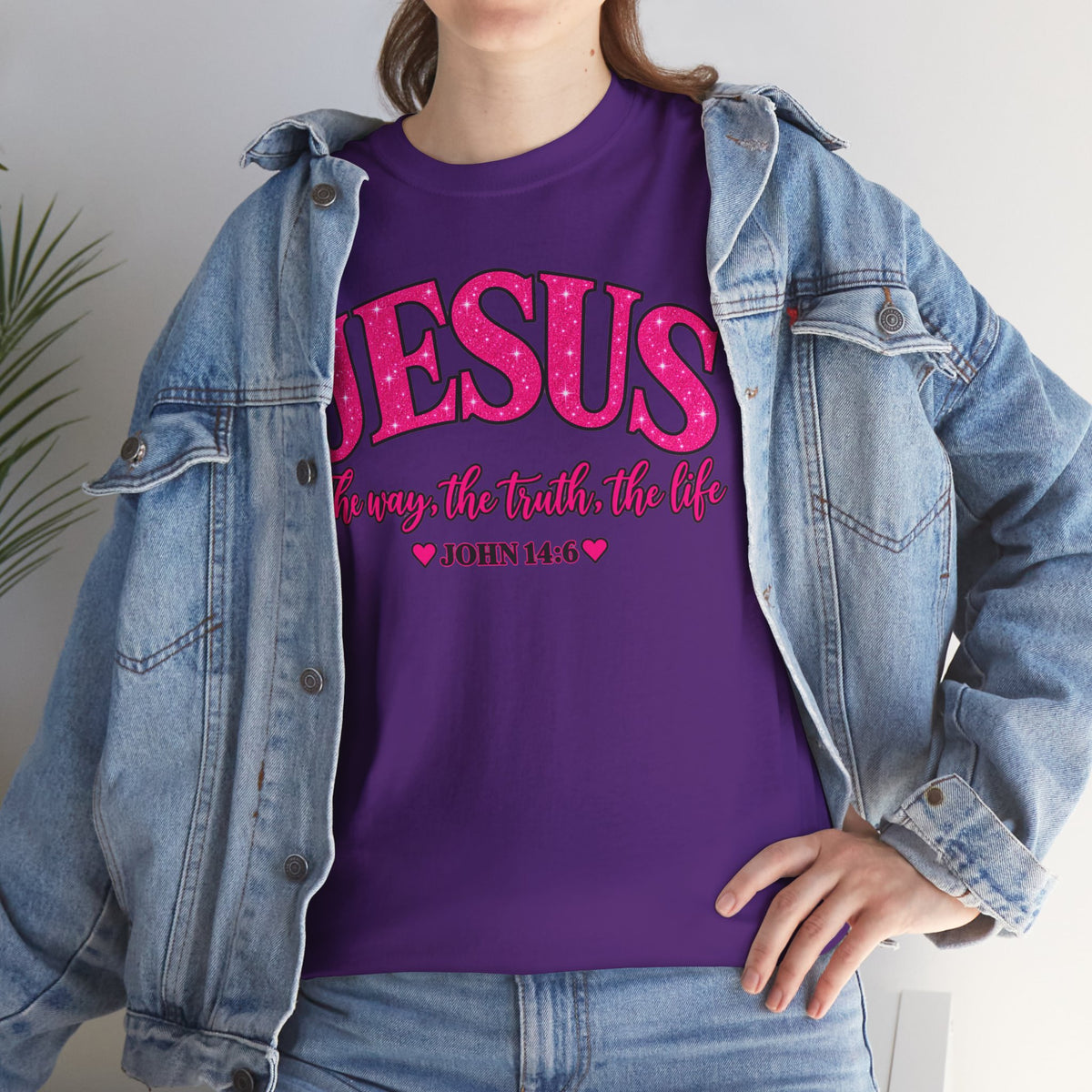 Christian T-Shirt — "JESUS The way, the truth, the life" (John 14:6) Pink Vintage Script