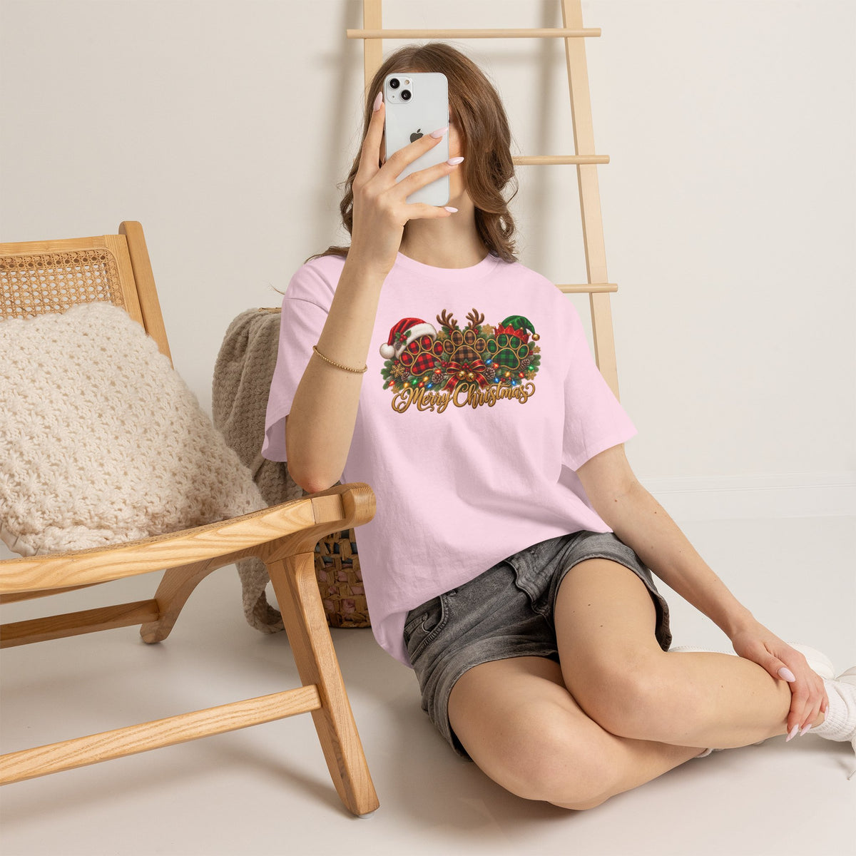 Merry Christmas Paw Prints Holiday Graphic Tee