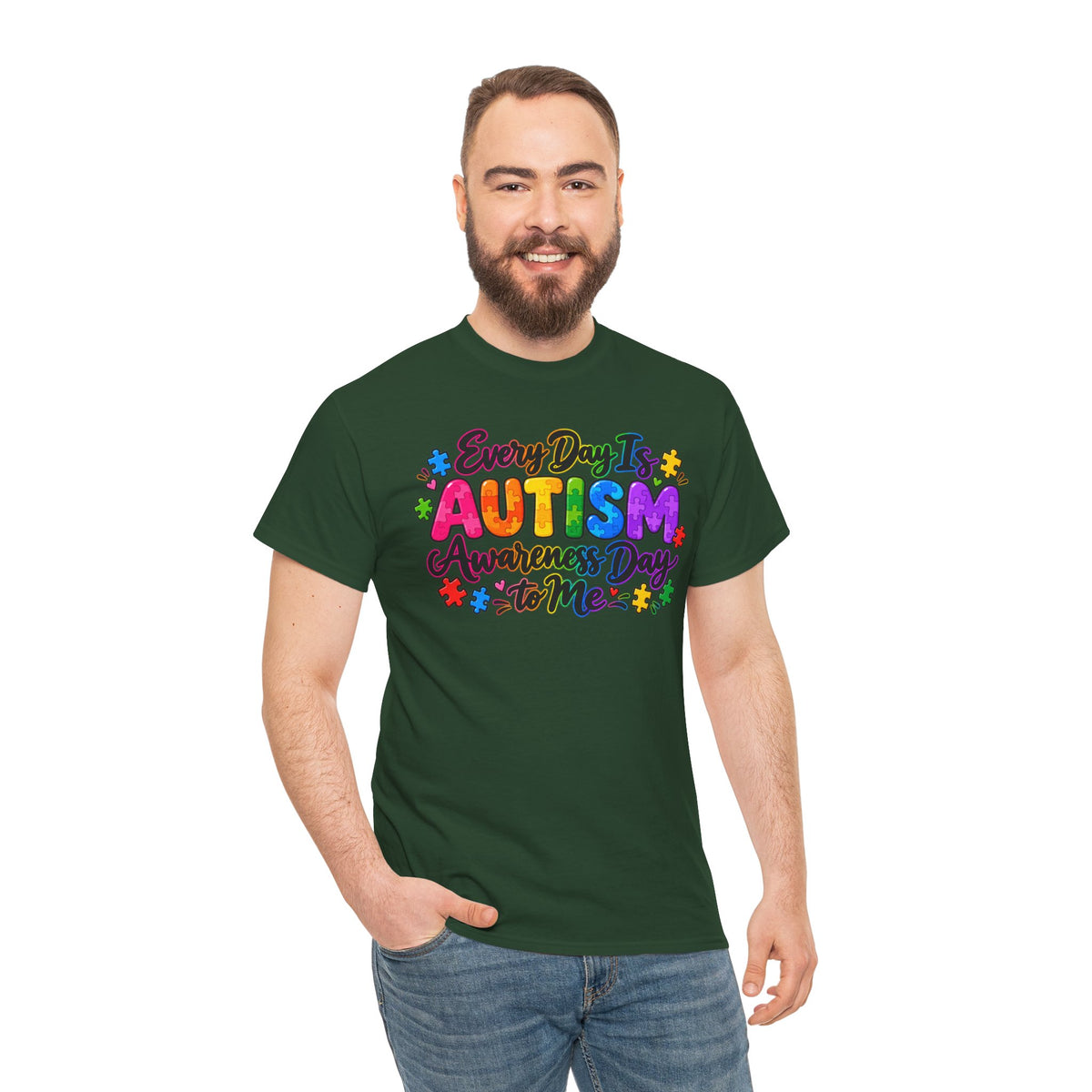 Autism Awareness T-Shirt — "Every Day Is Autism Awareness Day to Me" Colorful Puzzle Tee