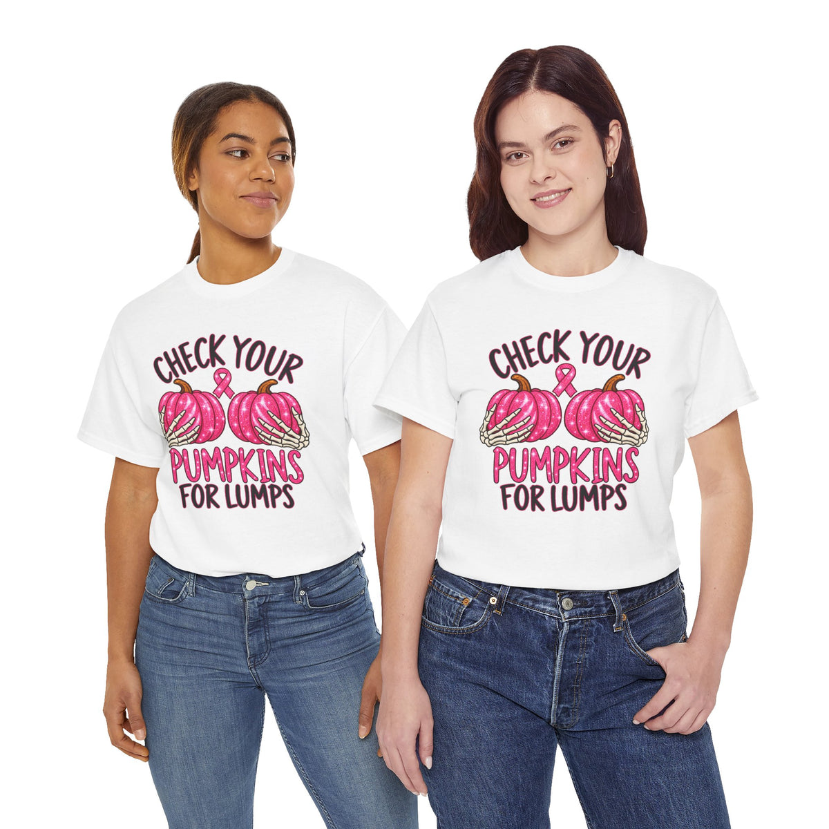 Breast Cancer Awareness T-Shirt — "Check Your Pumpkins for Lumps" Pink Ribbon Tee