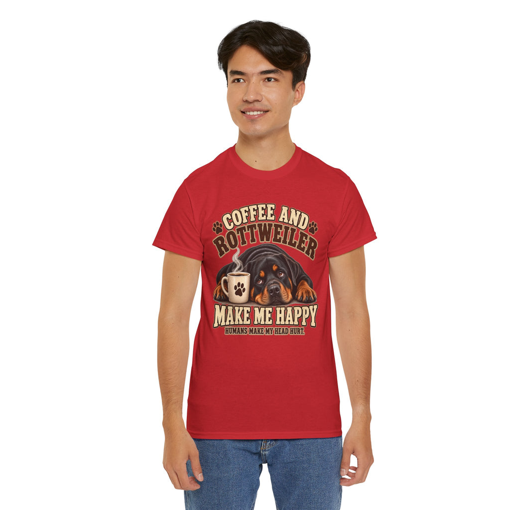 Coffee and Rottweiler Tee — "Coffee and Rottweiler Make Me Happy" Dog Lover Shirt