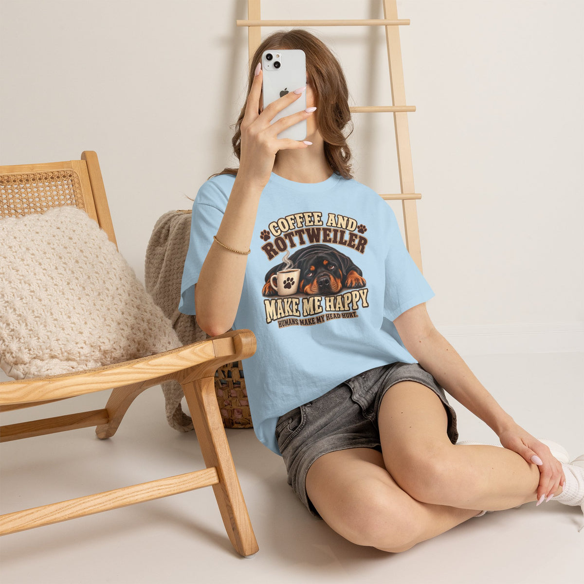 Coffee and Rottweiler Tee — "Coffee and Rottweiler Make Me Happy" Dog Lover Shirt