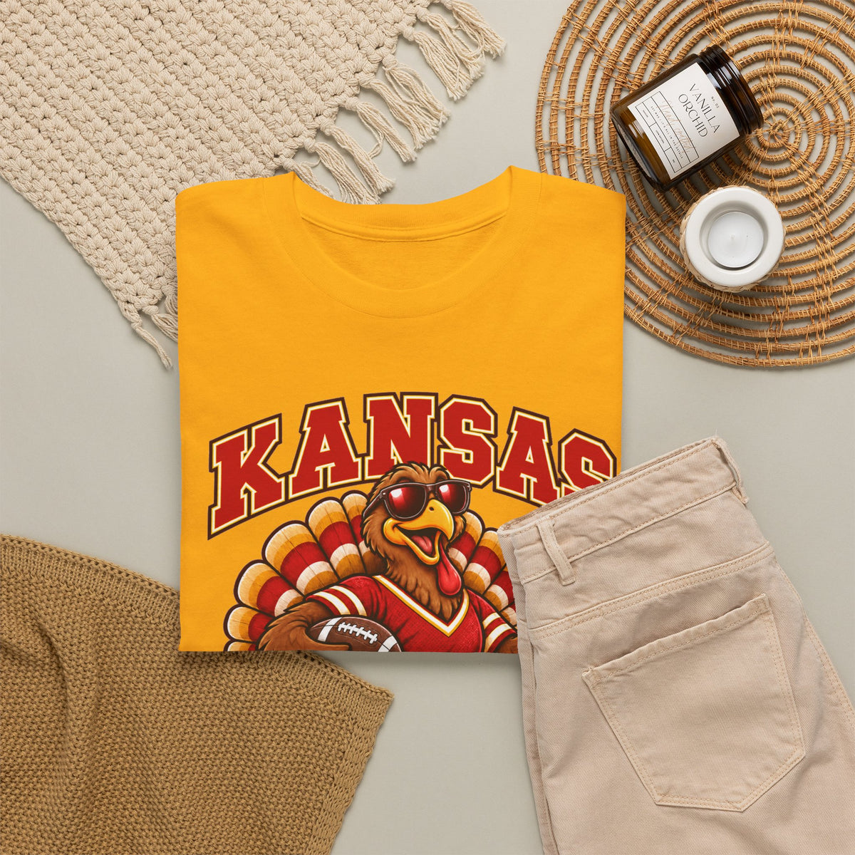 Kansas Thanksgiving Football T‑Shirt — Turkey Mascot Holiday Game Tee