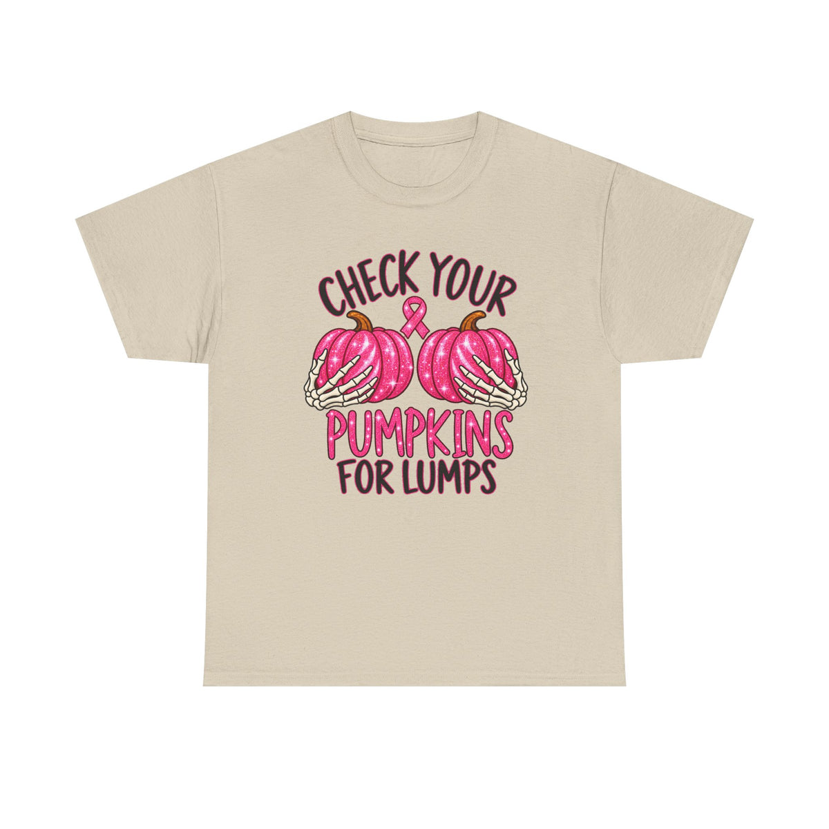 Breast Cancer Awareness T-Shirt — "Check Your Pumpkins for Lumps" Pink Ribbon Tee