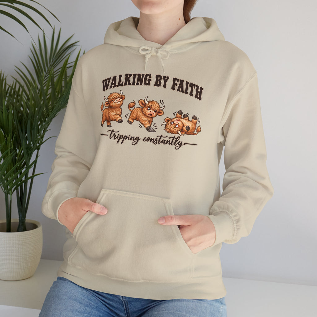 Walking by Faith Christian Highland Cow Hoodie