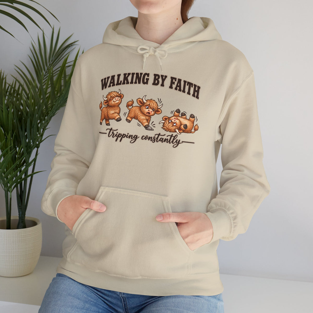 Walking by Faith Christian Highland Cow Hoodie