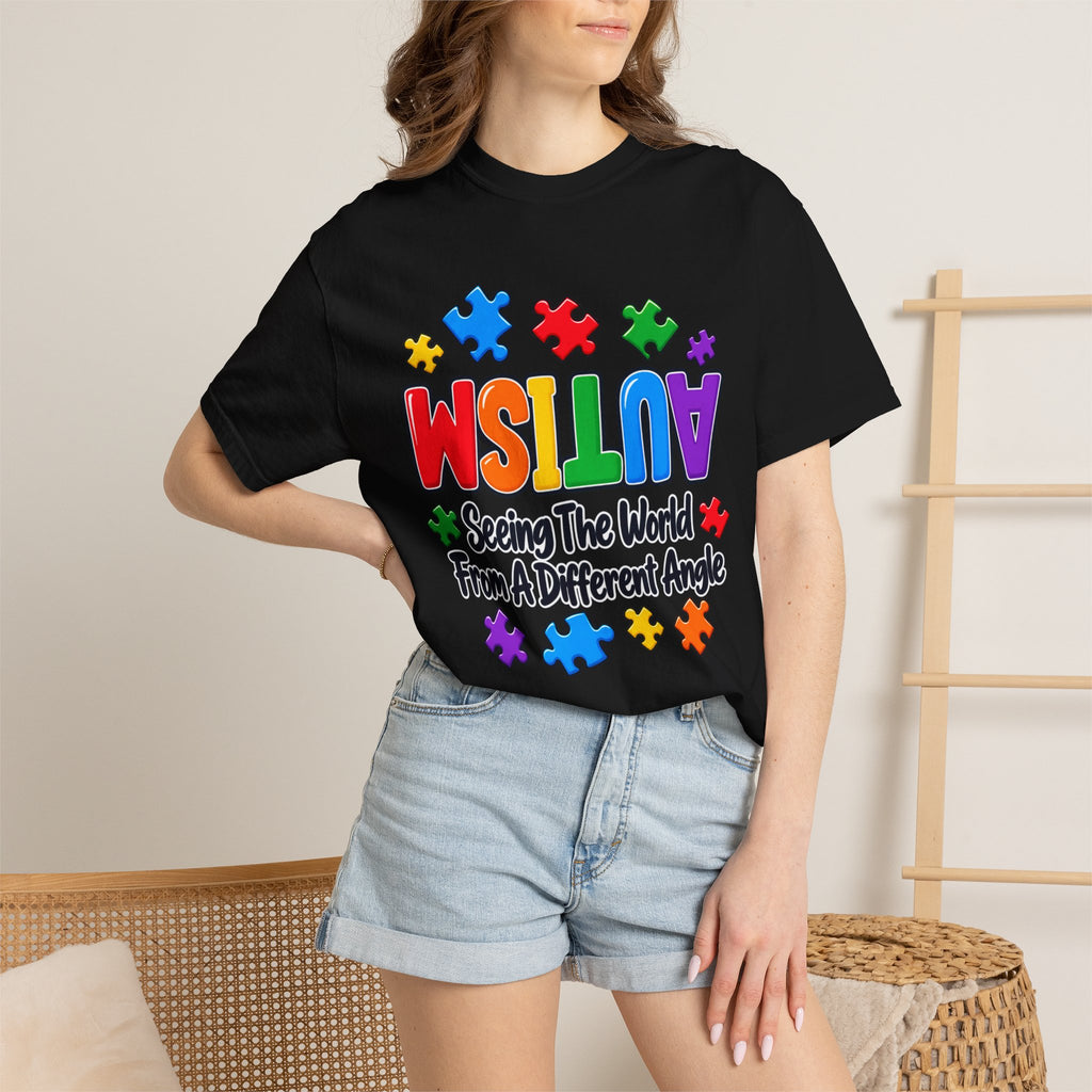 Autism Awareness T-Shirt — "Seeing the World From a Different Angle" Puzzle Design