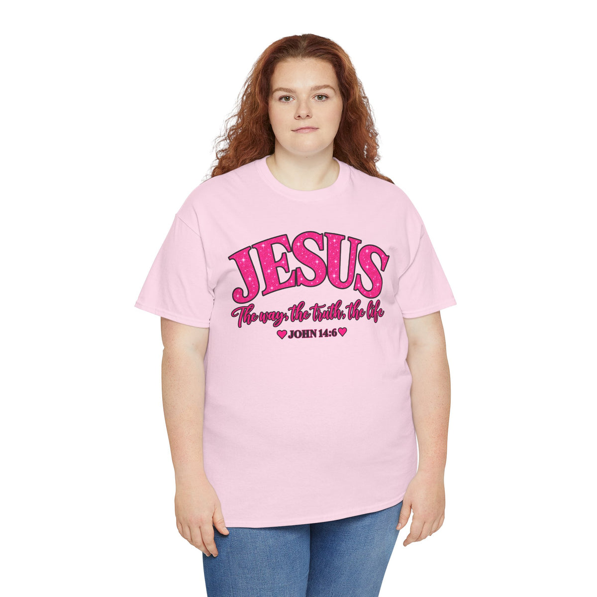 Christian T-Shirt — "JESUS The way, the truth, the life" (John 14:6) Pink Vintage Script