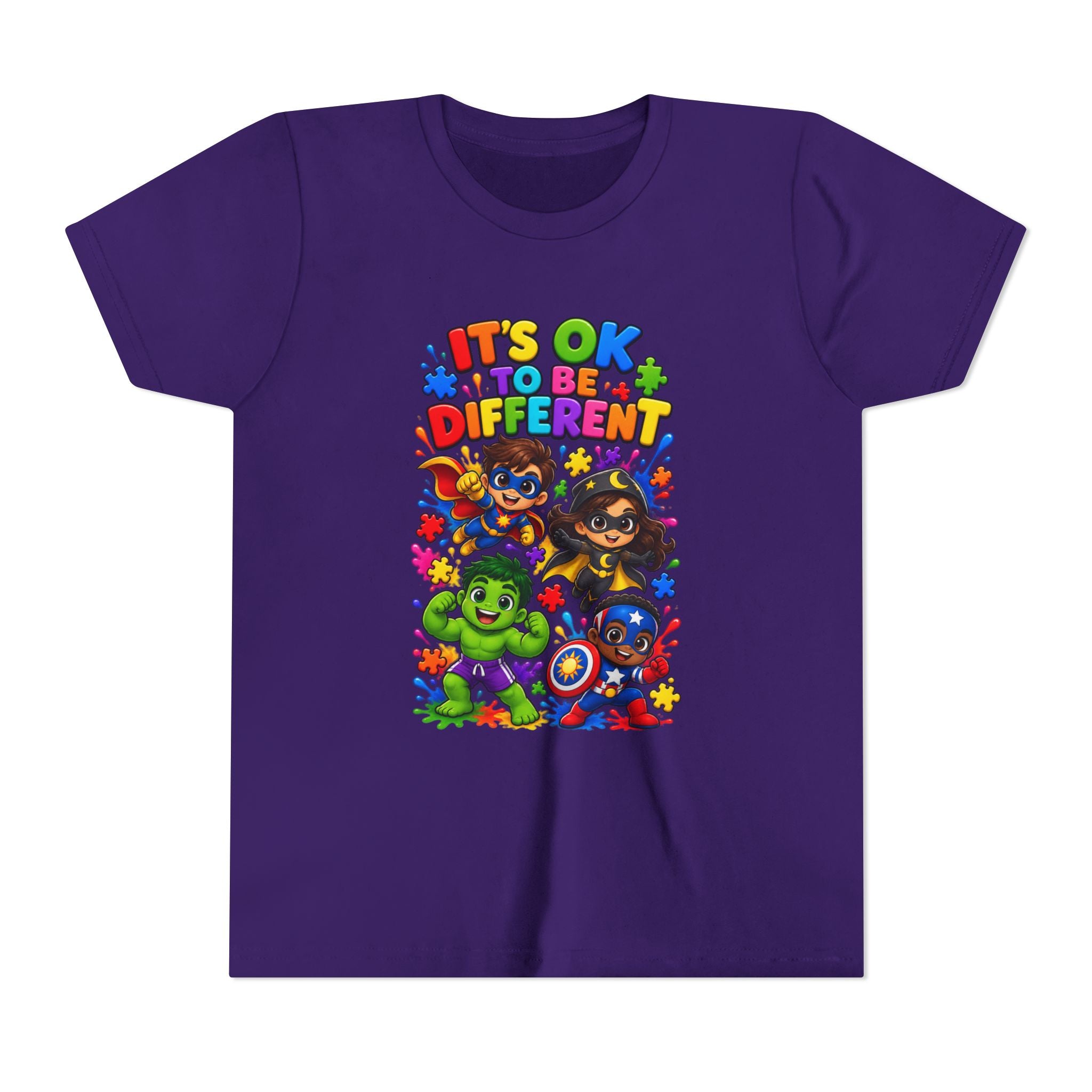 Kids T-Shirt — "It's OK to Be Different" Colorful Superhero Diversity Tee