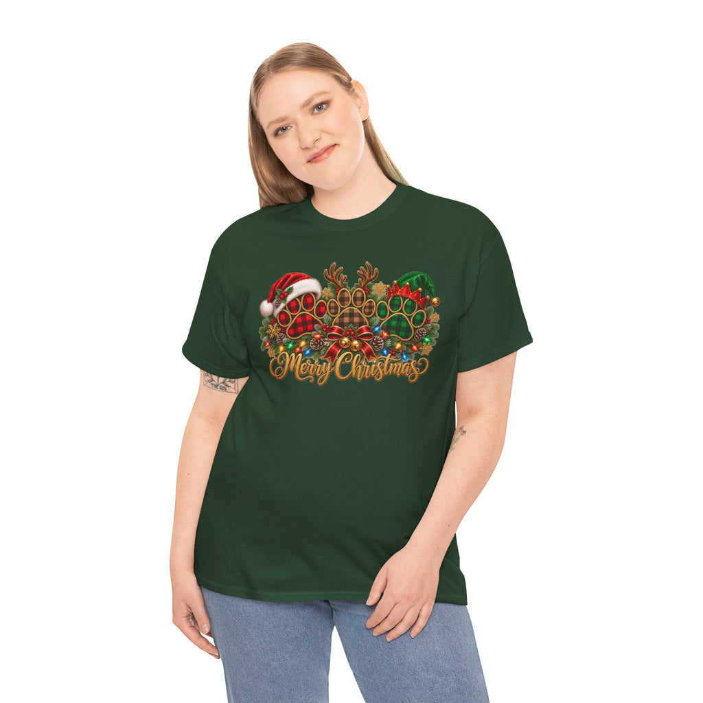 Merry Christmas Paw Prints Holiday Graphic Tee