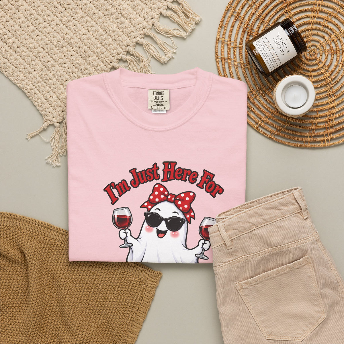 Wine Ghost T-Shirt — "I'm Just Here For The Spirits" Halloween Tee