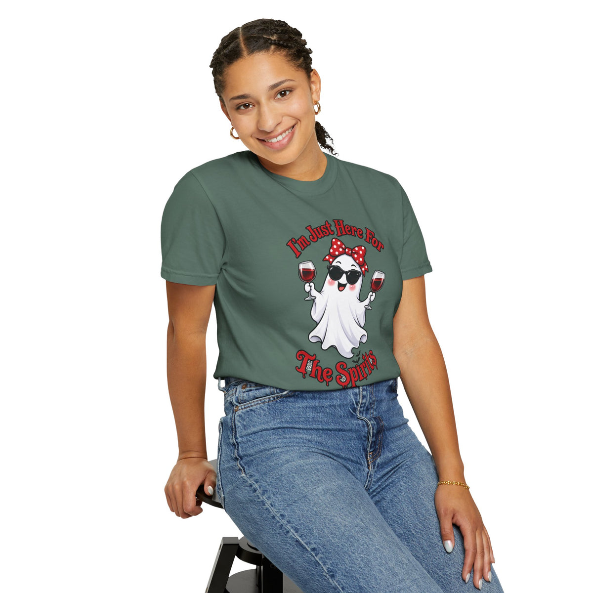 Wine Ghost T-Shirt — "I'm Just Here For The Spirits" Halloween Tee