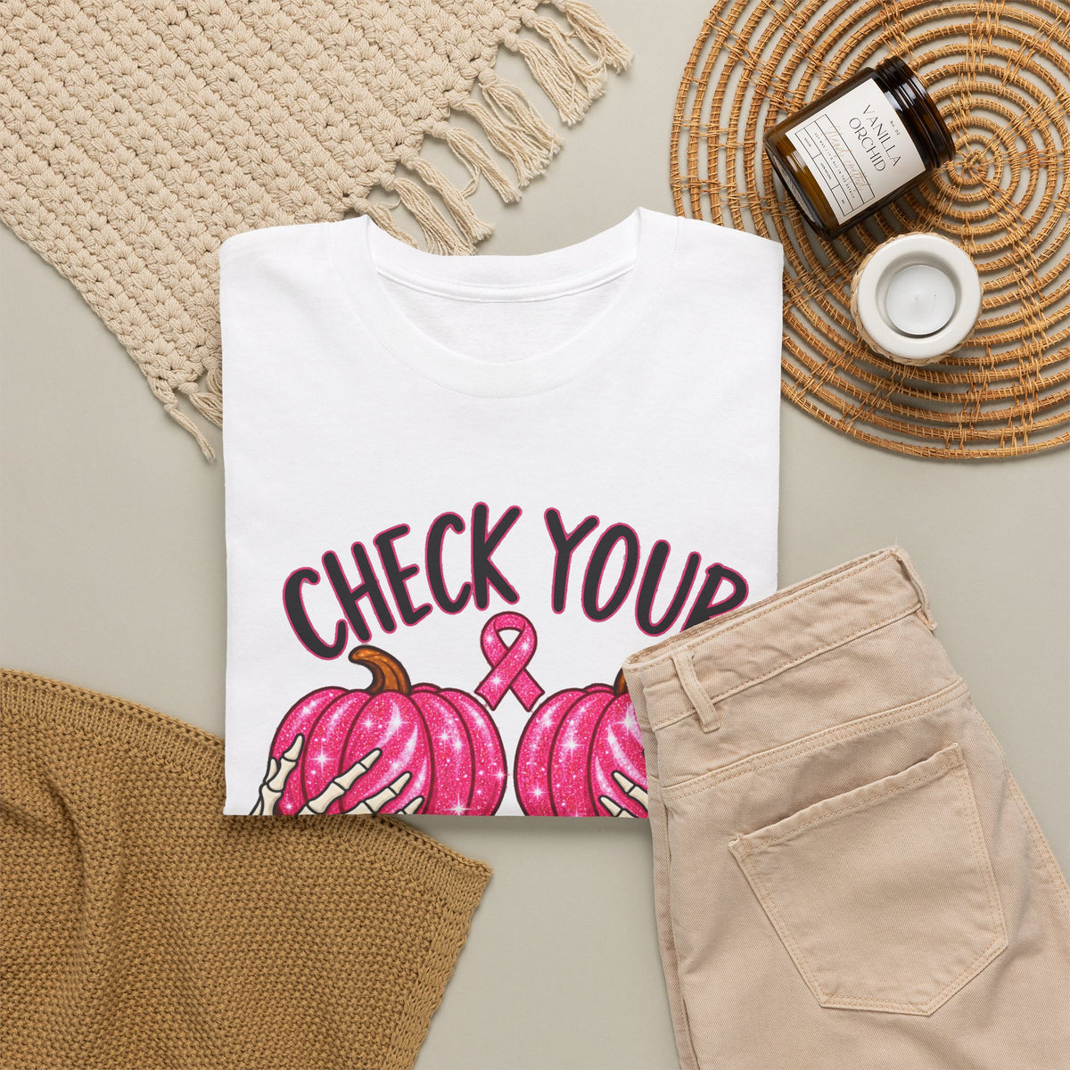 Breast Cancer Awareness T-Shirt — "Check Your Pumpkins for Lumps" Pink Ribbon Tee