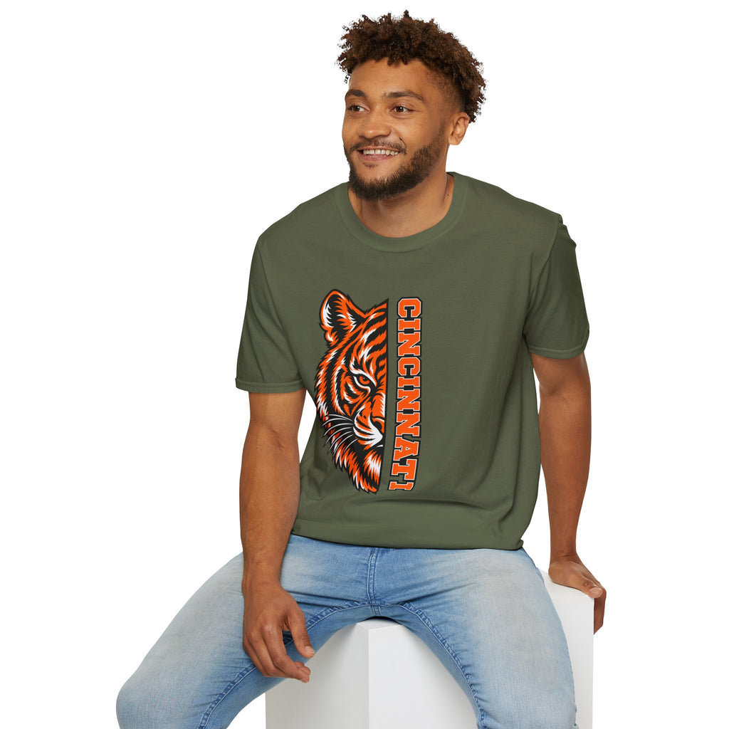 Cincinnati Tiger Head Vertical Graphic T-Shirt