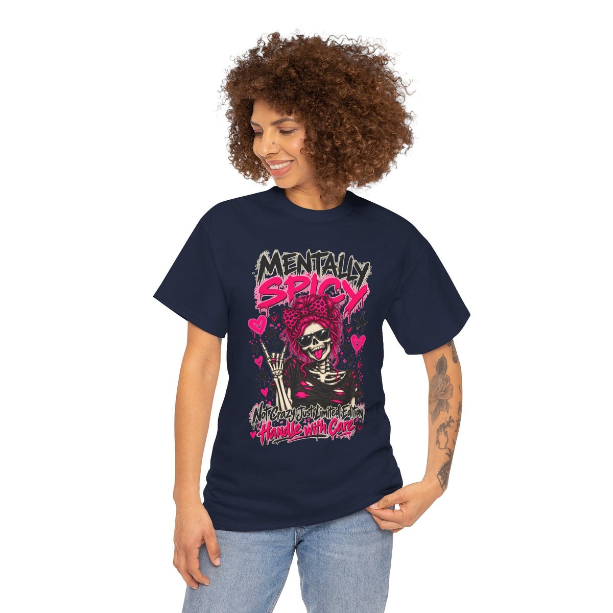 Mentally Spicy Skeleton Graphic T-Shirt