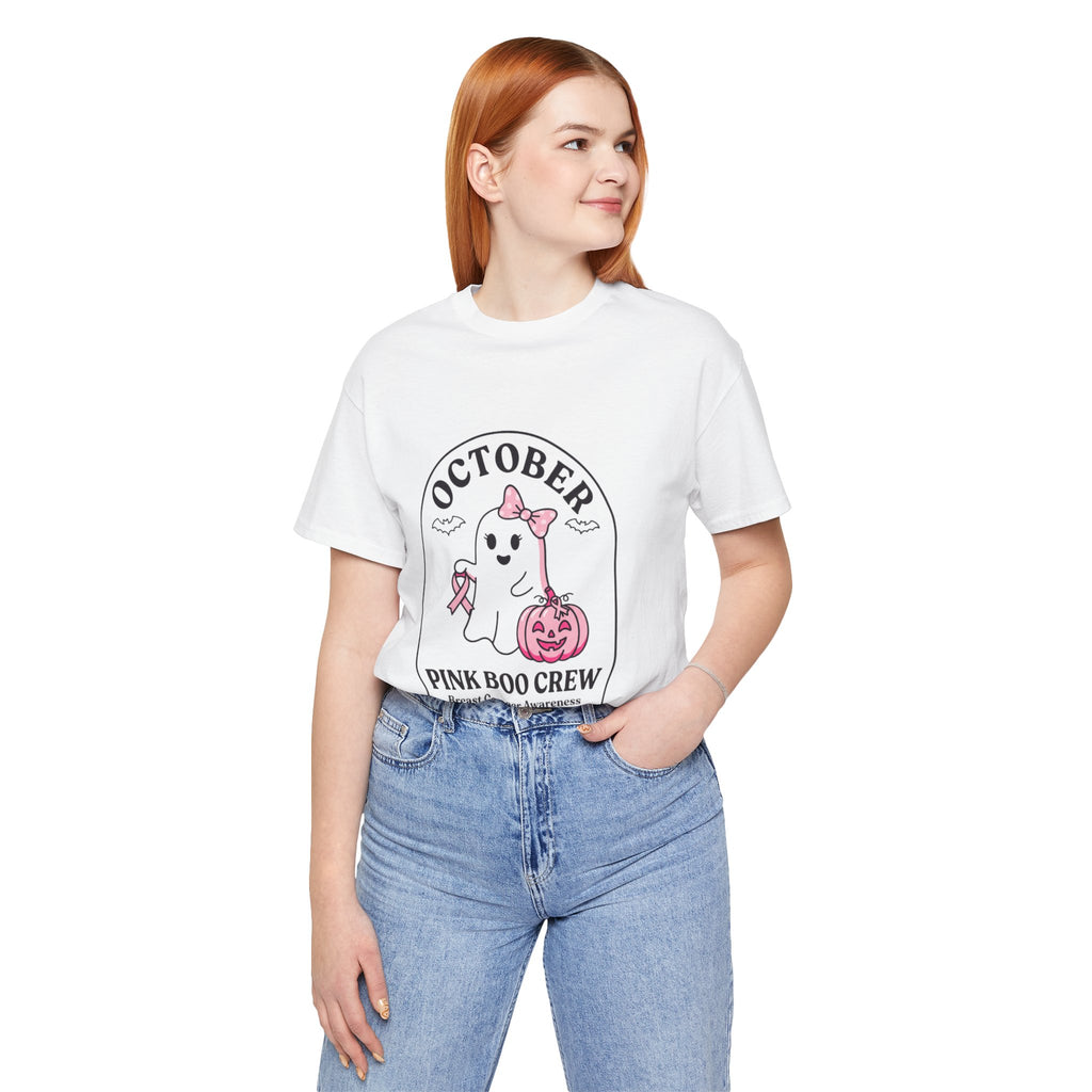 October Pink Boo Crew Tee — Breast Cancer Awareness Ghost T-Shirt