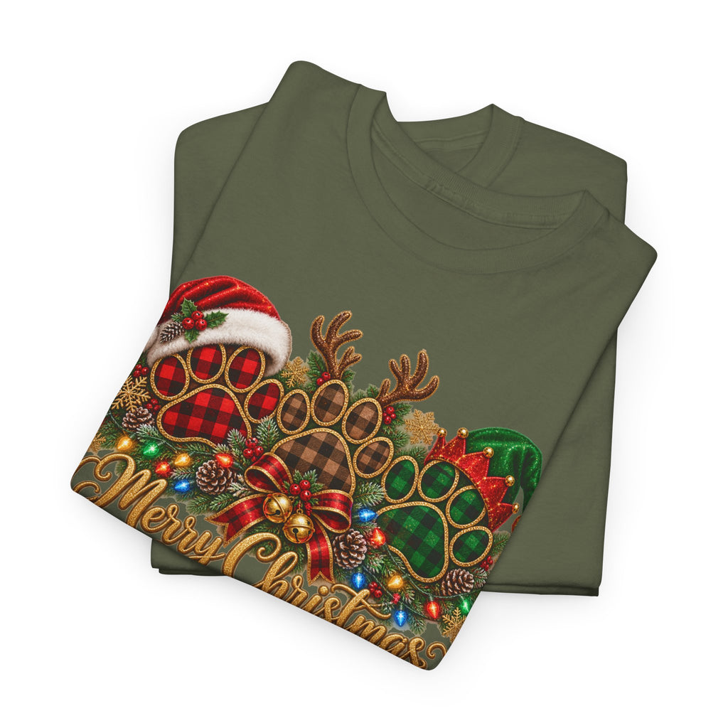 Merry Christmas Paw Prints Holiday Graphic Tee