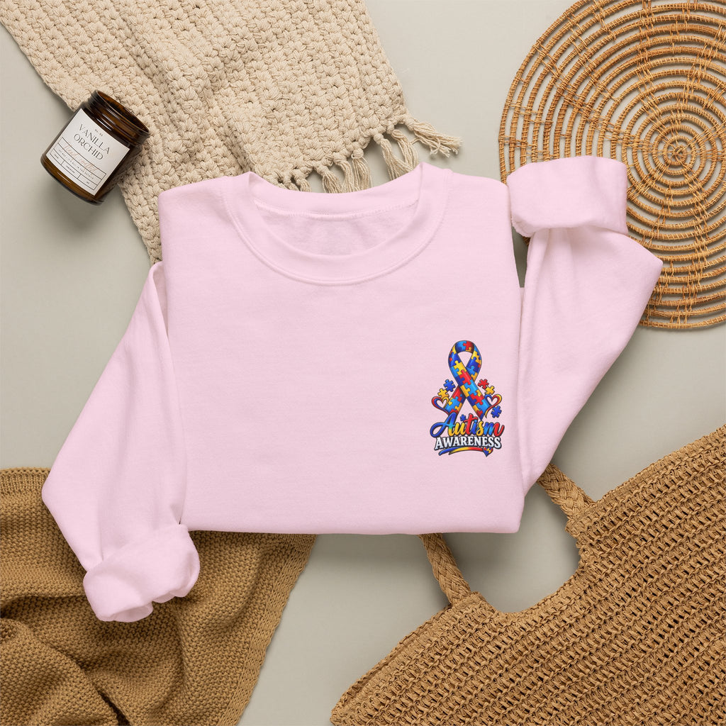 Autism Awareness Crewneck Sweatshirt — "Color Outside the Lines" Puzzle Ribbon Design