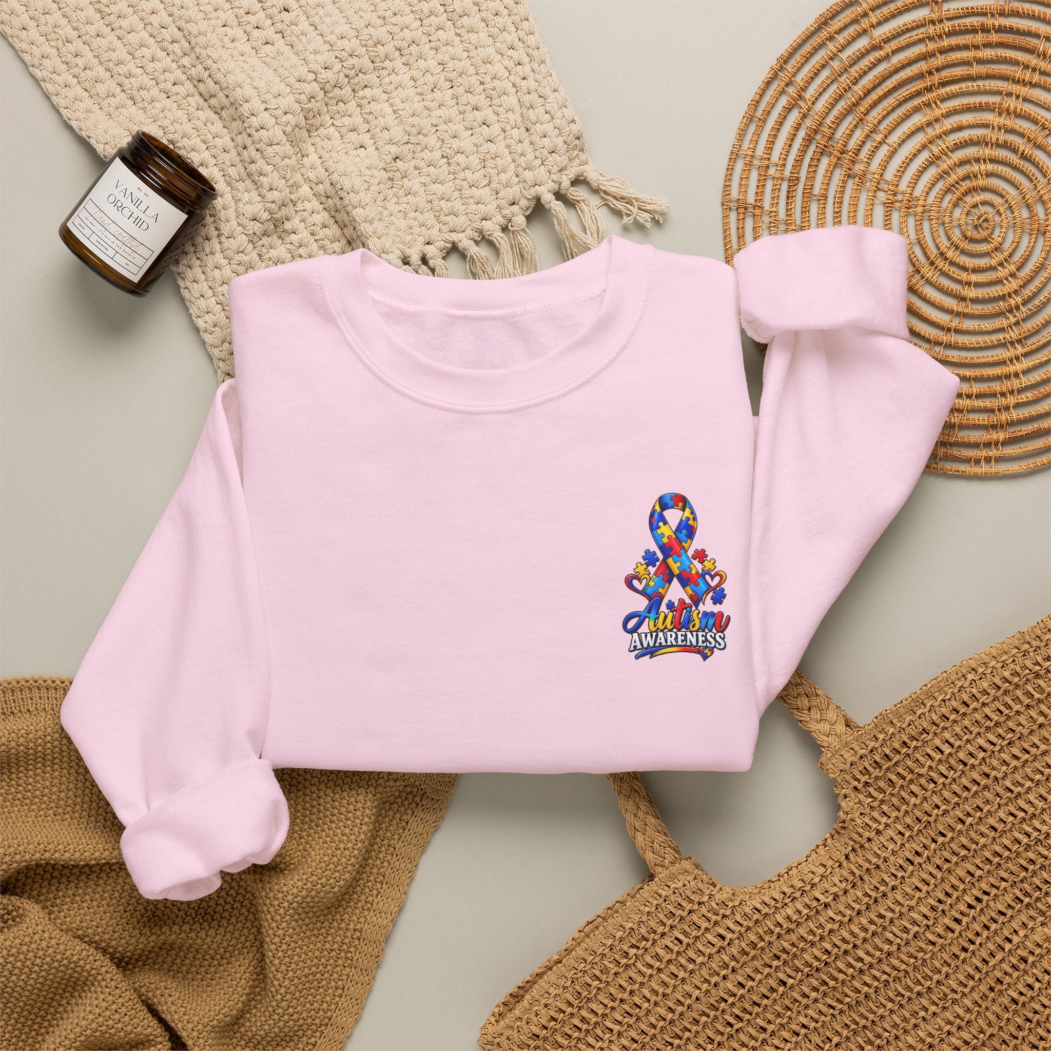 Autism Awareness Crewneck Sweatshirt — "Color Outside the Lines" Puzzle Ribbon Design