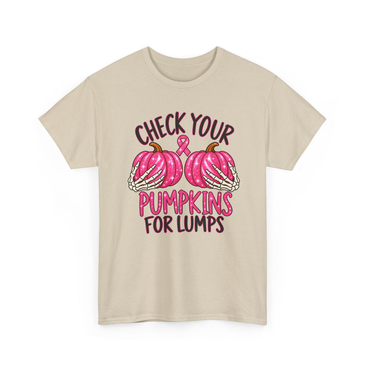 Breast Cancer Awareness T-Shirt — "Check Your Pumpkins for Lumps" Pink Ribbon Tee