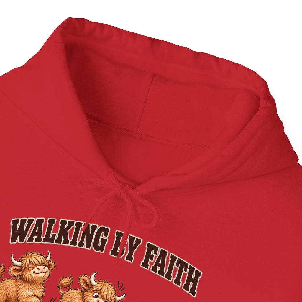 Walking by Faith Christian Highland Cow Hoodie