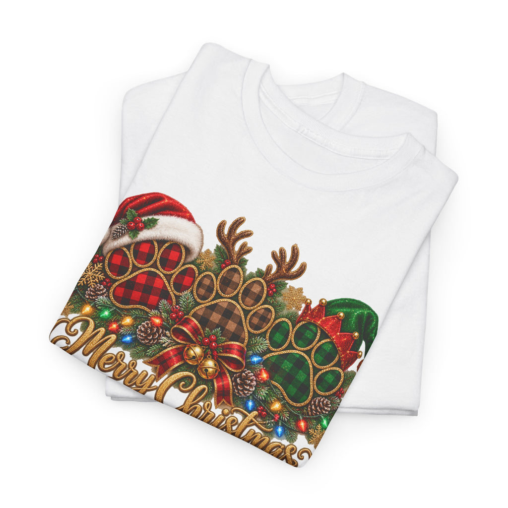 Merry Christmas Paw Prints Holiday Graphic Tee