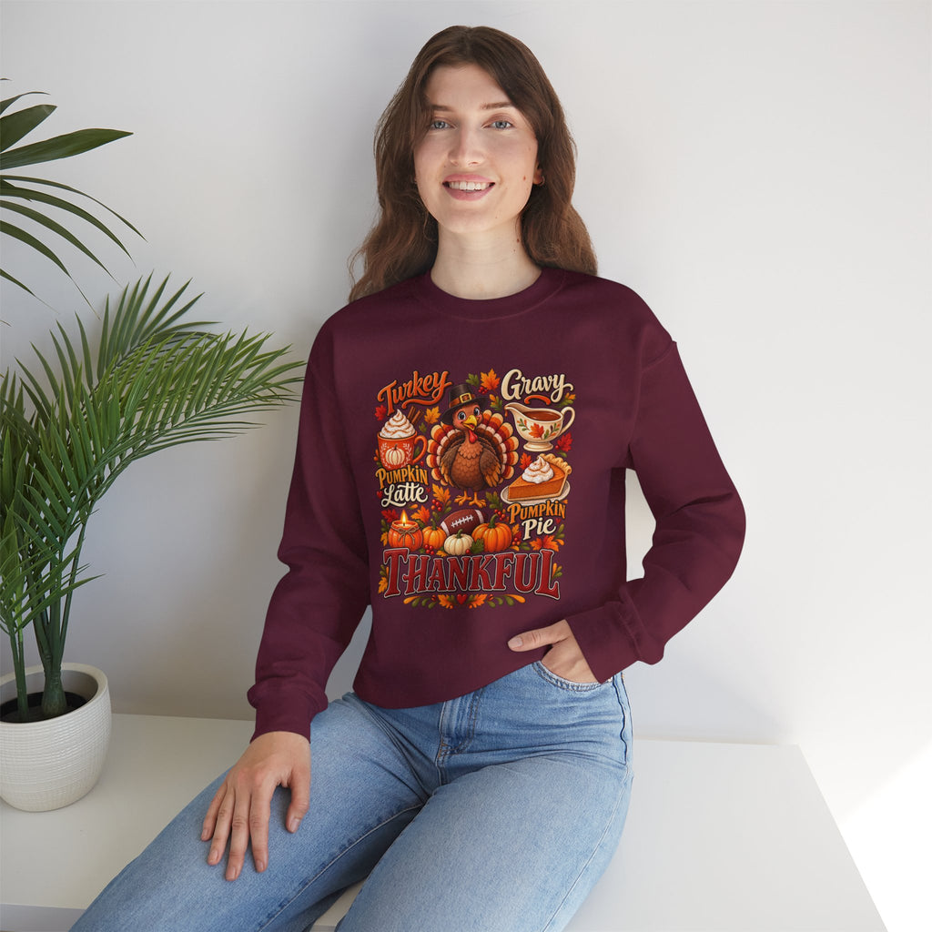 Thankful Thanksgiving Sweatshirt — Cute Turkey & Fall Harvest Crewneck