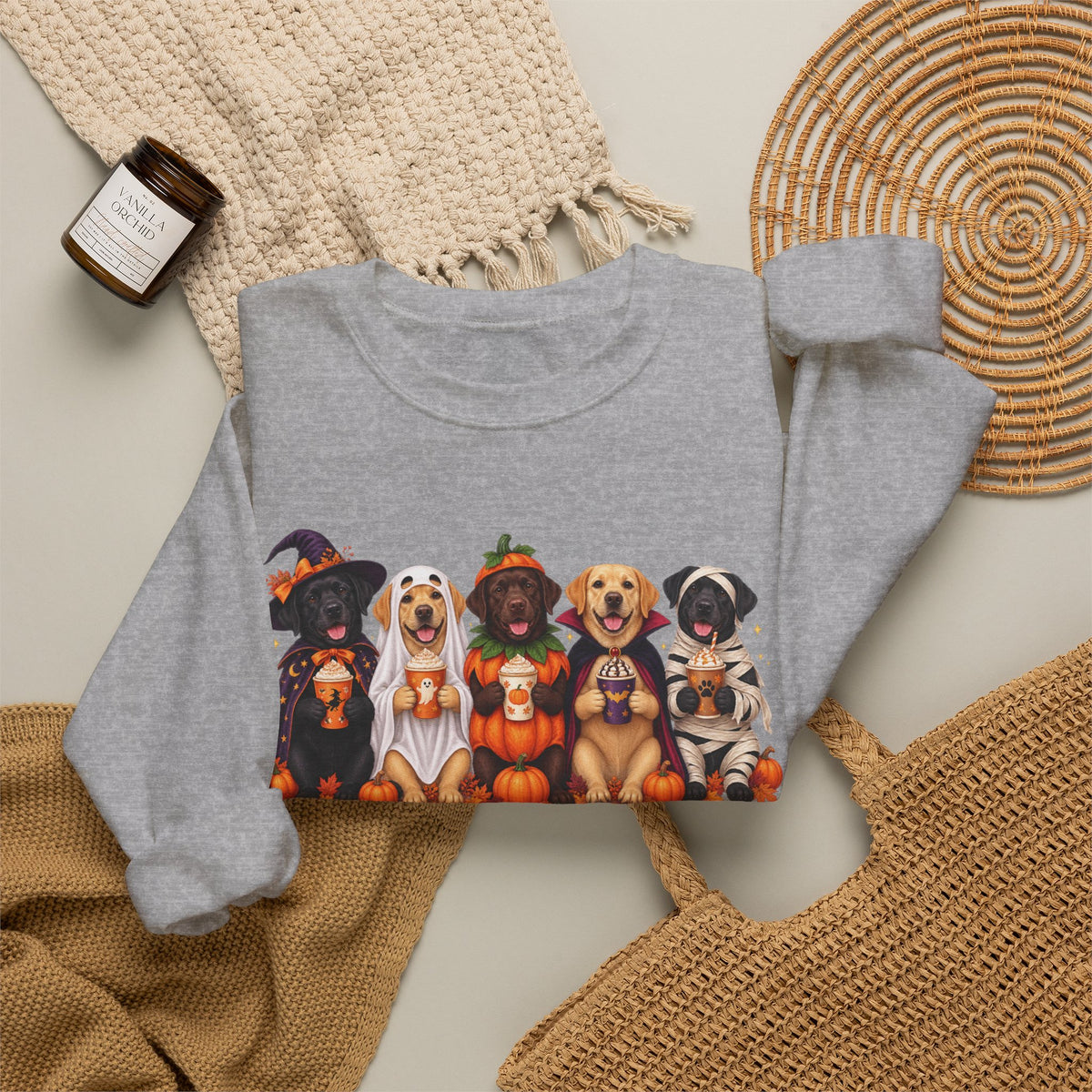 Halloween Dogs Crewneck Sweatshirt — Cute Puppies in Costumes Fall Pullover