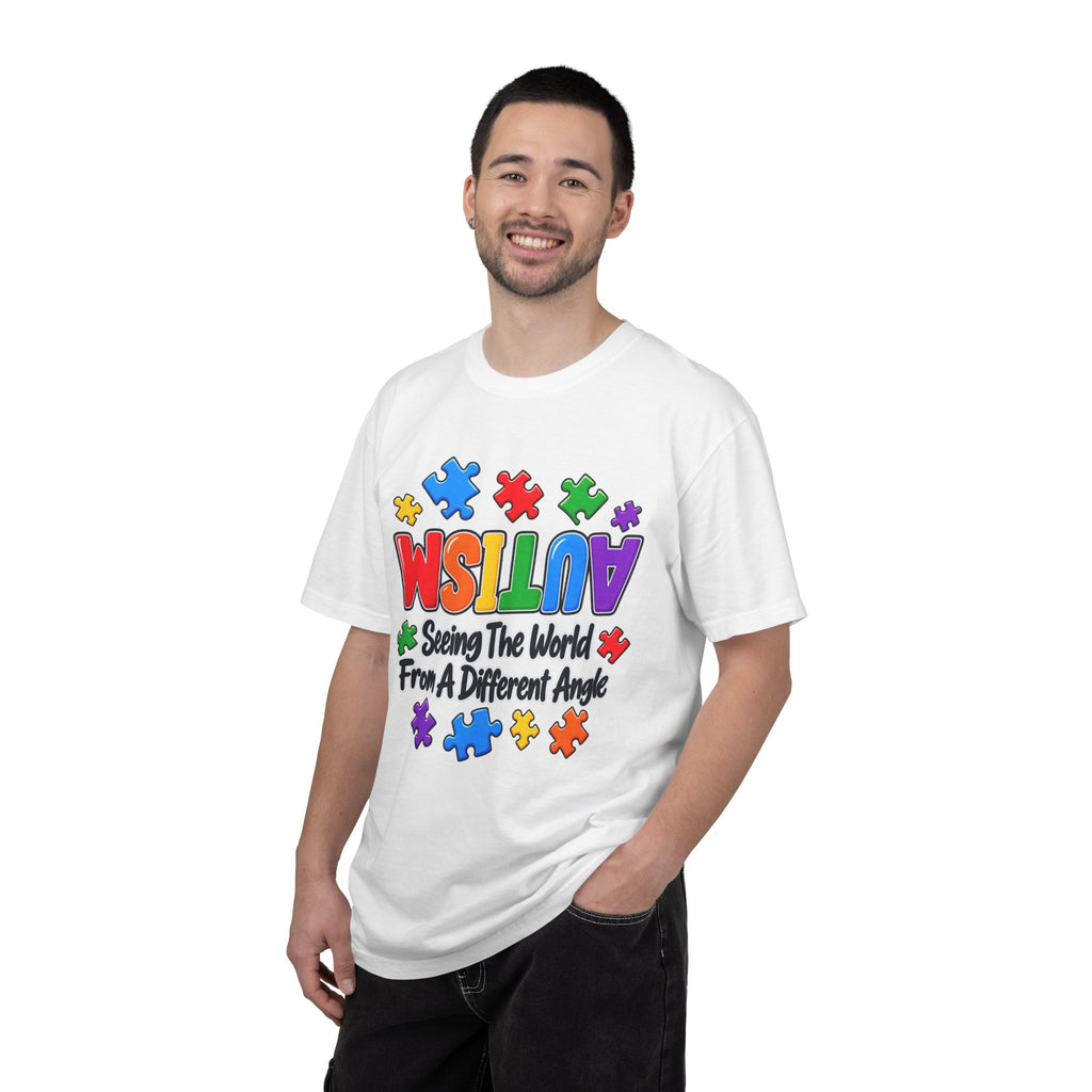 Autism Awareness T-Shirt — "Seeing the World From a Different Angle" Puzzle Design