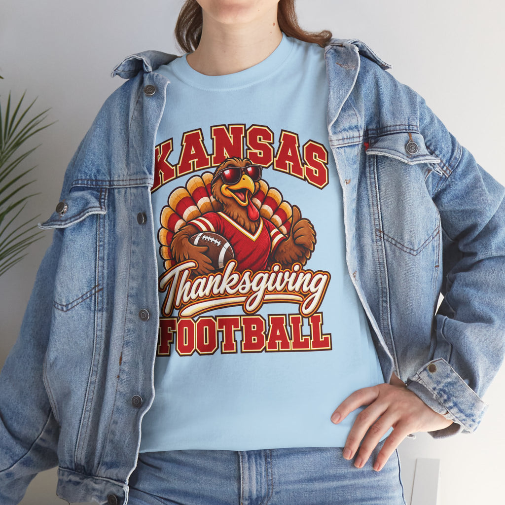 Kansas Thanksgiving Football T‑Shirt — Turkey Mascot Holiday Game Tee