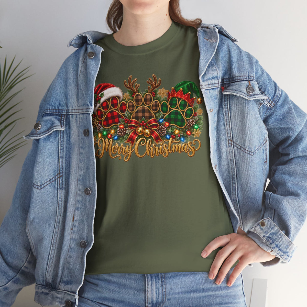 Merry Christmas Paw Prints Holiday Graphic Tee