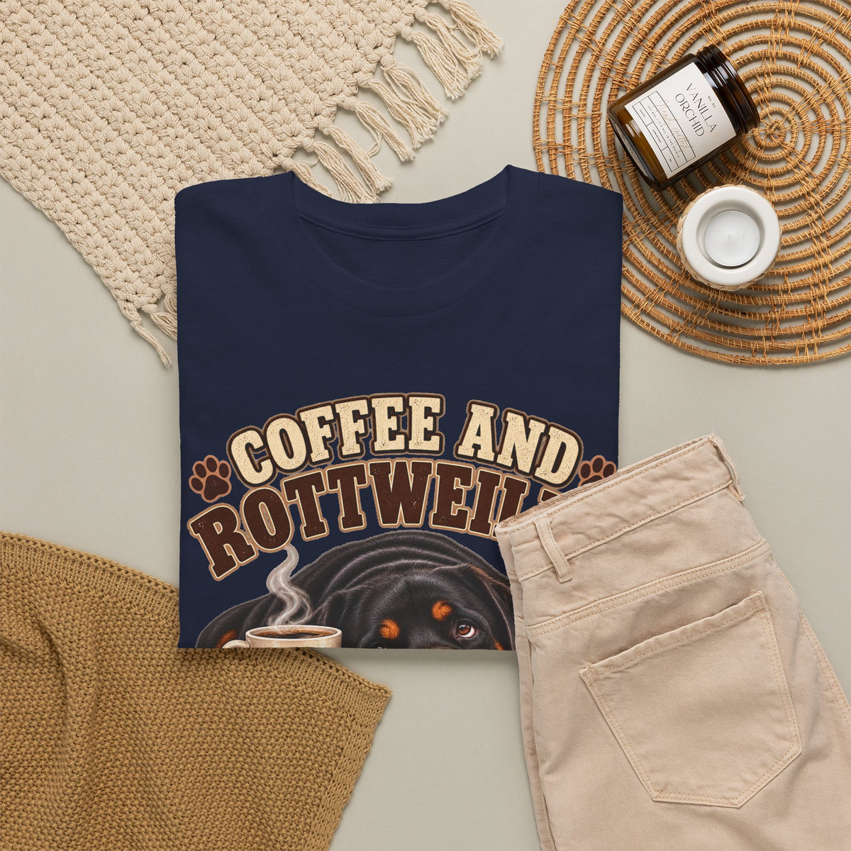 Coffee and Rottweiler Tee — "Coffee and Rottweiler Make Me Happy" Dog Lover Shirt